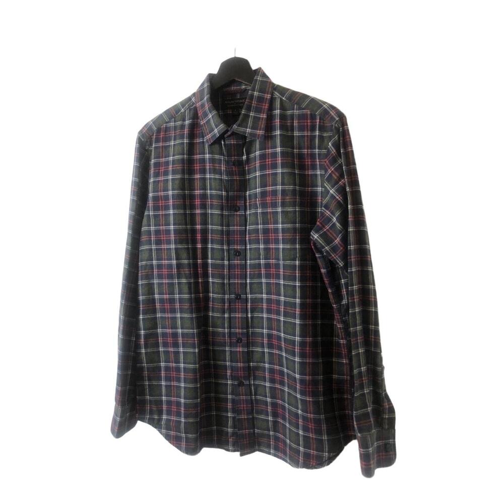 Banana Republic Lightweight Flannel Small Green Button Window Plaid Long Sleeve